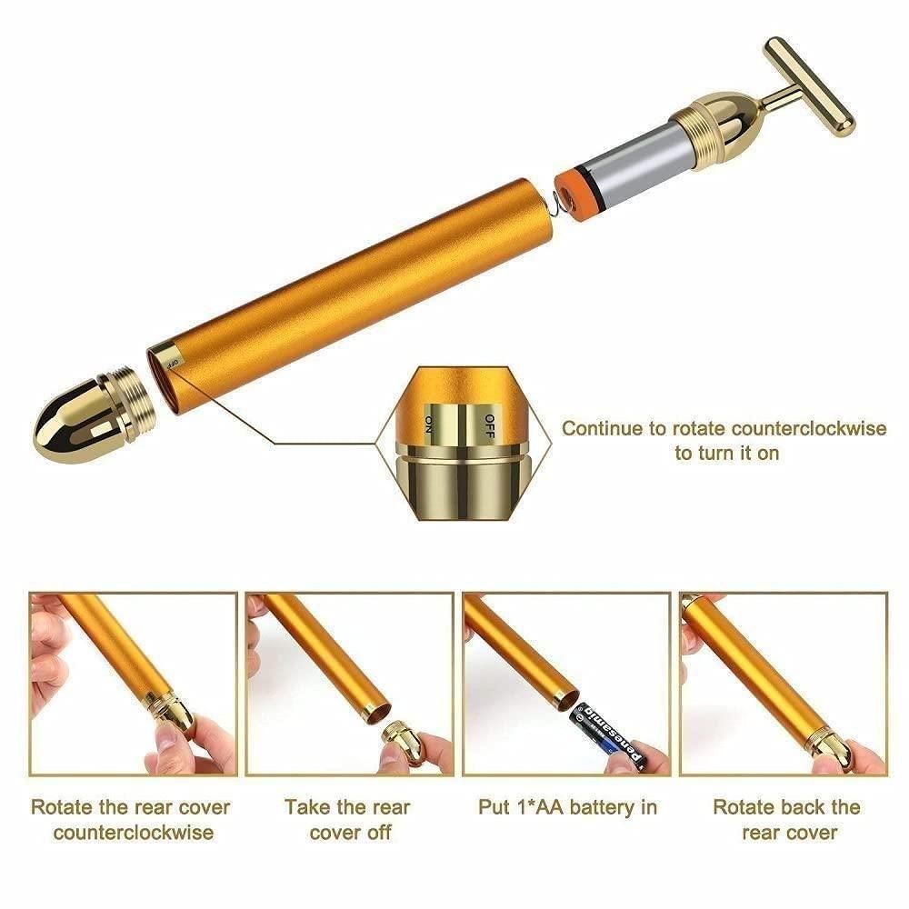 24K Gold T-Shape Vibrating Face Massager
