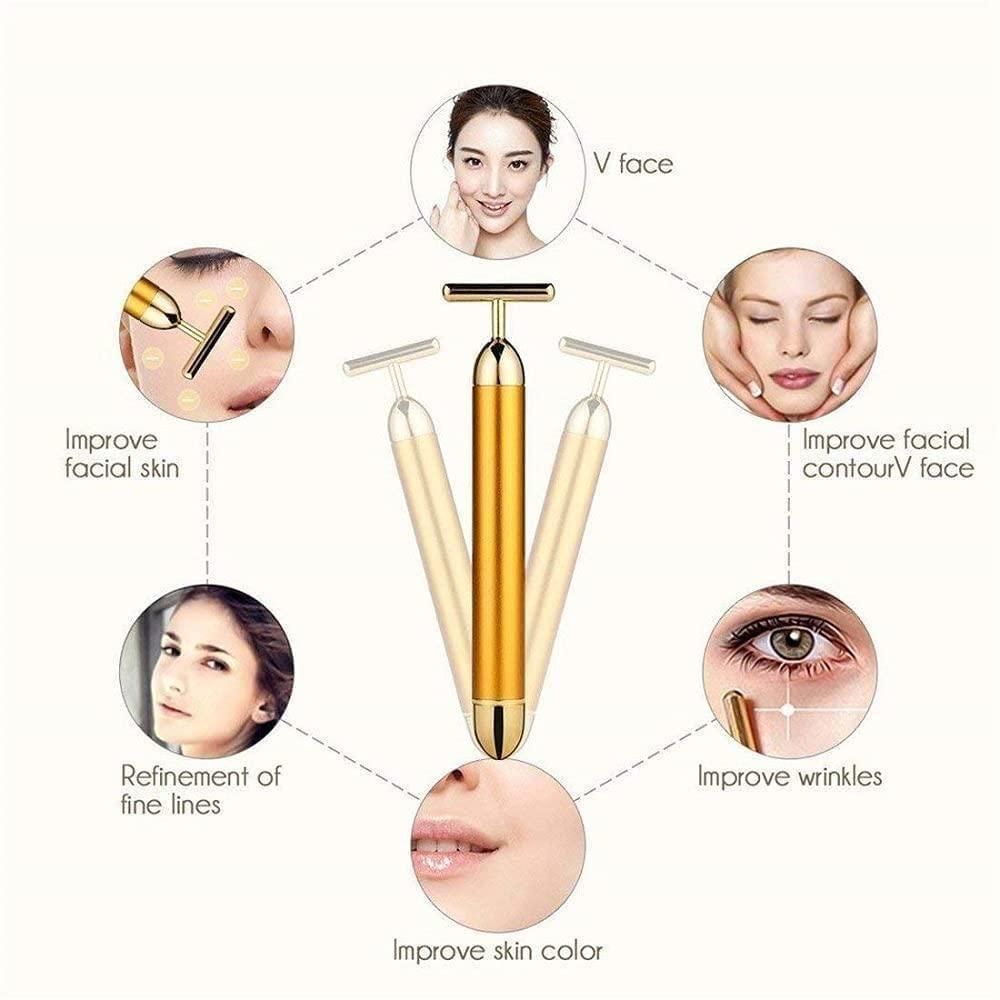 24K Gold T-Shape Vibrating Face Massager