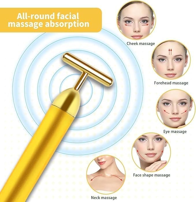 24K Gold T-Shape Vibrating Face Massager