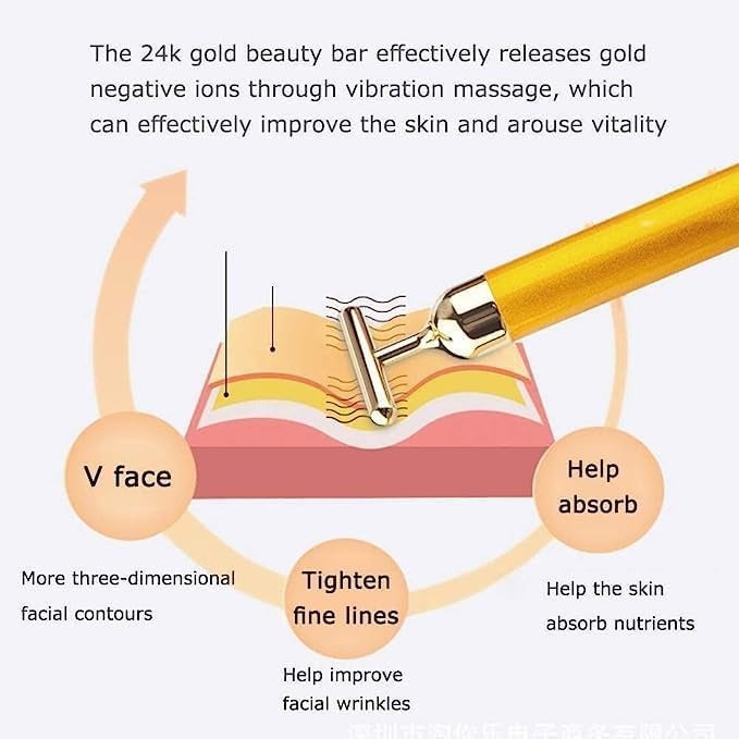 24K Gold T-Shape Vibrating Face Massager
