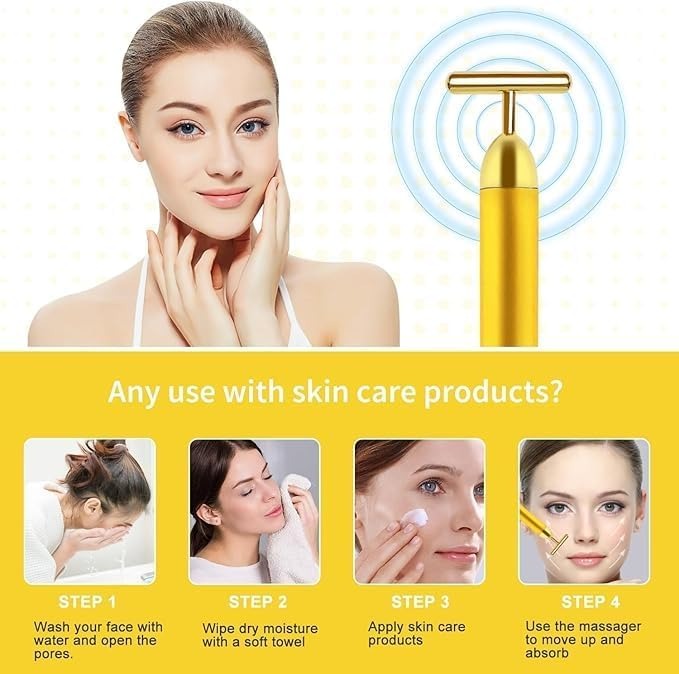 24K Gold T-Shape Vibrating Face Massager