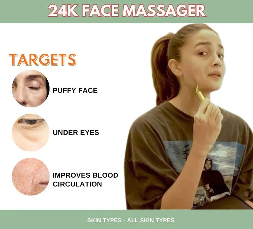 24K Gold T-Shape Vibrating Face Massager